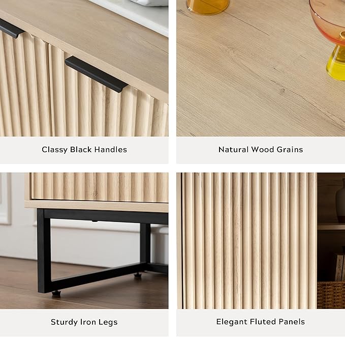 EYYTHUNG Fluted Cabinet with Storage Set of 2, Sideboard Buffet Cabinet with - Image 3