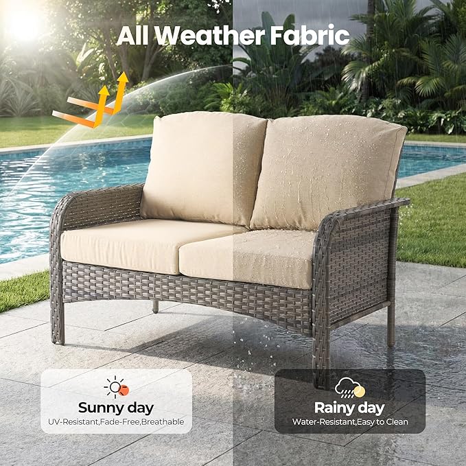 Weaxty 7 Pieces Patio Furniture Set, Wicker Outdoor Swivel Rocking Chairs - Image 7