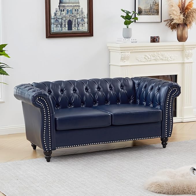 Mid-Century 2 Seater Sofa, Faux Leather Loveseat - Image 8