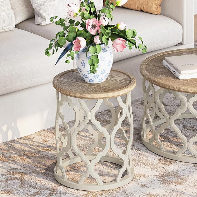 karlott Farmhouse End Table, 18.5'' French Country Round Side Table, Distressed - Image 4