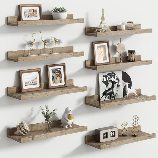Floating Picture Ledge Shelves for Wall Set of 8, 16 Inch Wall Shelves by FLYJOE