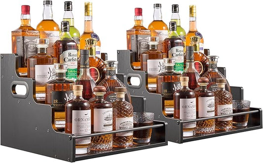 YQBRAO 2 Pack 4-Tier Liquor Bottle Display Shelf, 16-Inch Wooden Bar Shelves by Unknown