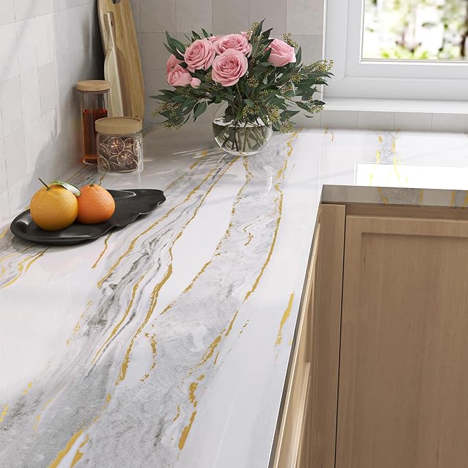 LaCheery White Grey Gold Marble Contact Paper - Image 2