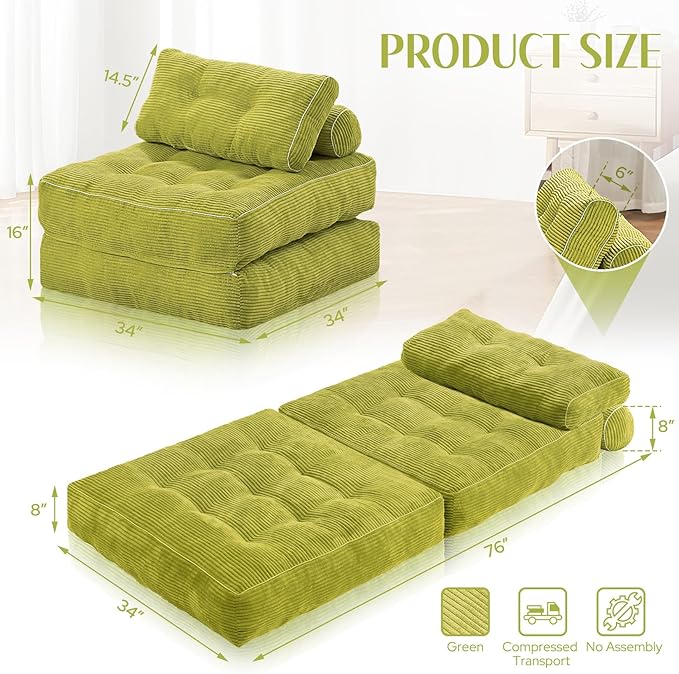 HABUTWAY Folding Sofa Bed, Convertible Sleeper Chair Bed w/Dual-Pillow & Handle - Image 2