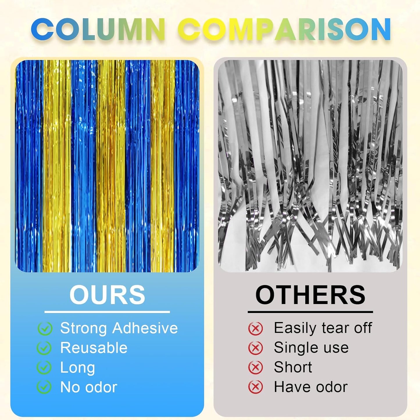 3 Pack 3.3 x 8.2 ft Blue Gold Foil Fringe Backdrop Curtains, Tinsel Streamers Party Decorations, Fringe Backdrop, Door Shimmer for Father's Day Graduation or Birthday Party