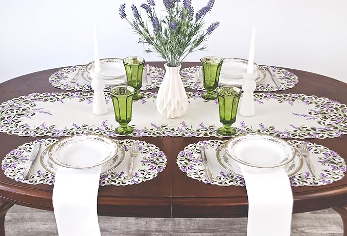 Embroidered Purple Embroidered Lavender Lilac Table Runner, Dresser Scarf - Image 3