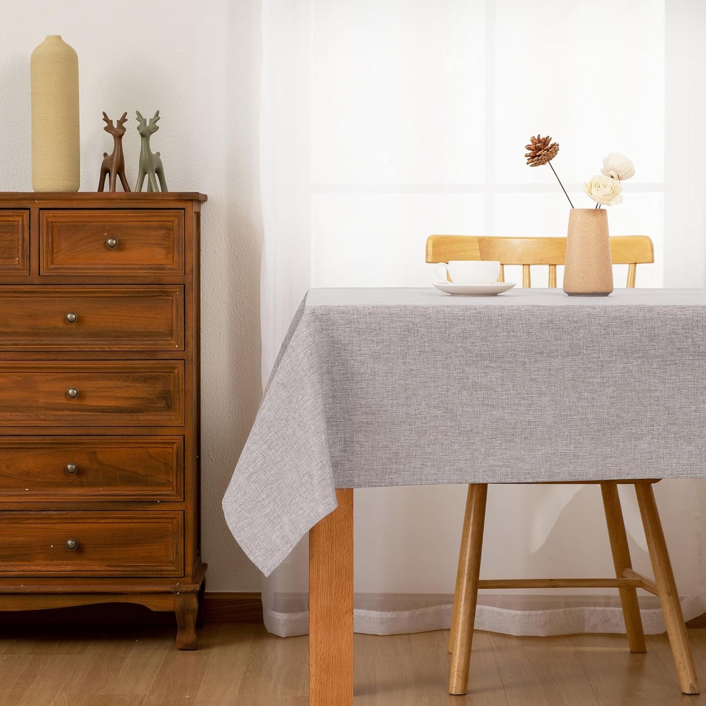 Hiasan Faux Linen Rectangle Tablecloth - Wrinkle and Stain Resistant Washable Table Cloth for Kitchen Dining Room Holiday Table Cover for Party Dinner, Stone, 70 x 140 Inch