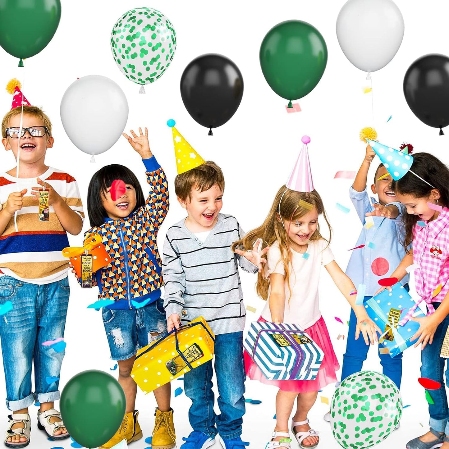 Green and Black Balloons, 50Pcs 12 Inch Green White Black Birthday Balloons, Green Confetti Balloons white Latex Balloons for Video Game Football Theme Party Baby Shower Supplies