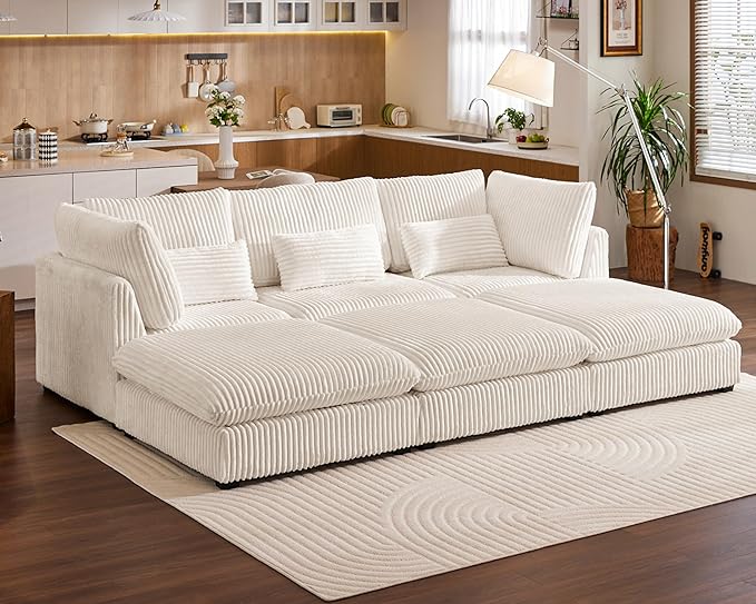 115" Oversized Corduroy Couch Modular Sectional Sofa, Washable Cloud Couch - Image 4