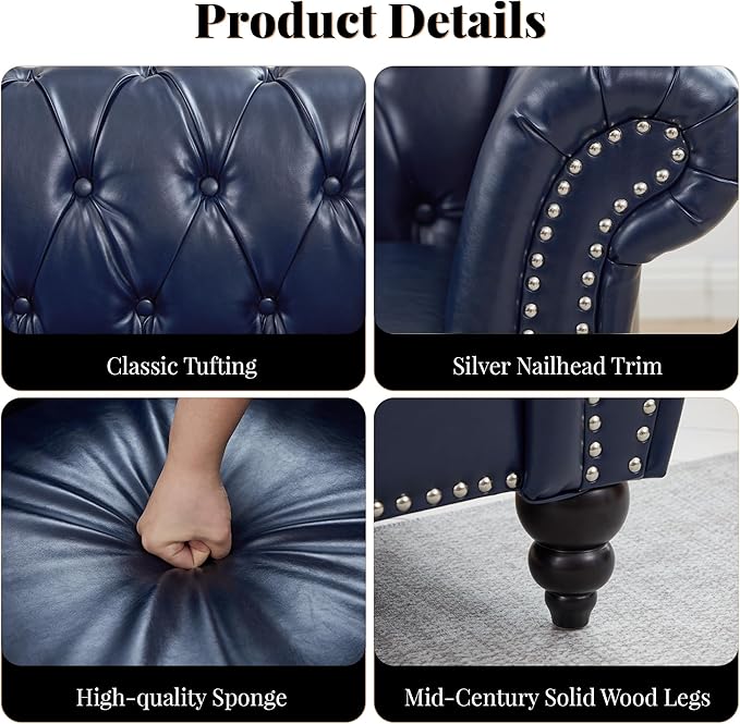 LEVNARY Chesterfield Armchair, Tufted Leather Accent Chair, Mid-Century Modern - Image 5