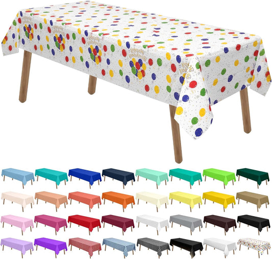 PARTY ULYJA Happy Birthday Plastic Tablecloths 2 Pack Rainbow Disposable Table Covers White Shower Party Tablecovers 54 x 108 Inch Rectangle Table Cloths for Picnic Birthday Wedding Parties 8 ft