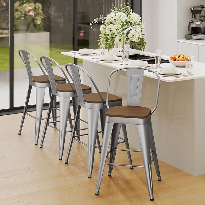 Andeworld Metal Bar Stools Set of 4, 24 inch Counter Height Barstools - Image 5
