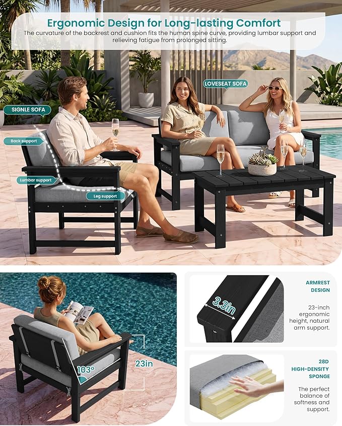 SERWALL 3 Pieces HDPE Outdoor Sofa Bistro Set - Image 2