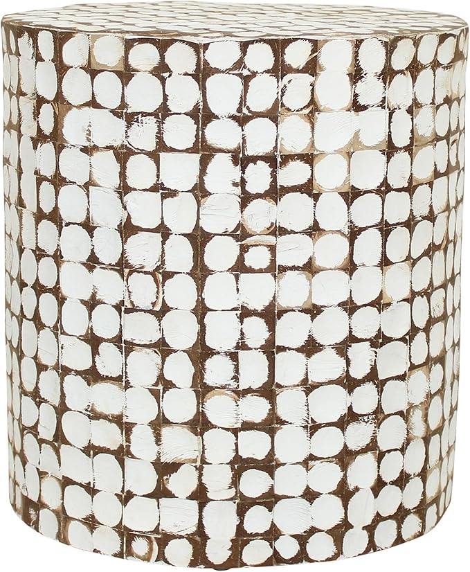 East at Main Boho Side Table Nightstand – White Coconut Shell End Table - Image 6