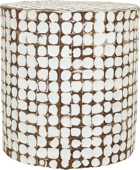 East at Main Boho Side Table Nightstand – White Coconut Shell End Table by EastatMain
