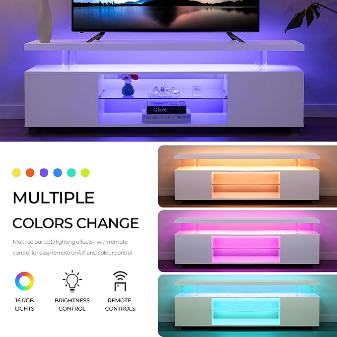 Cubehom White TV Stands for Living Room LED TV Stand Modern TV Stand - Image 4