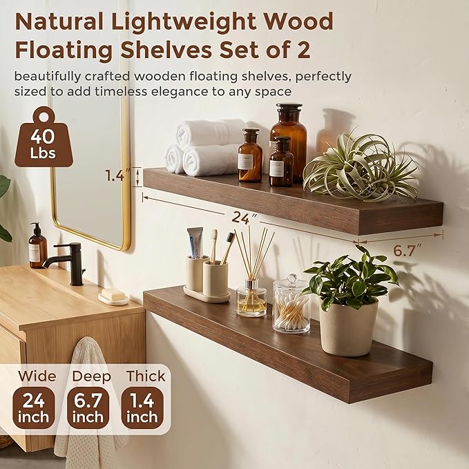 fuqing Wood Floating Shelves | 24 Inch Floating Shelves - Image 3