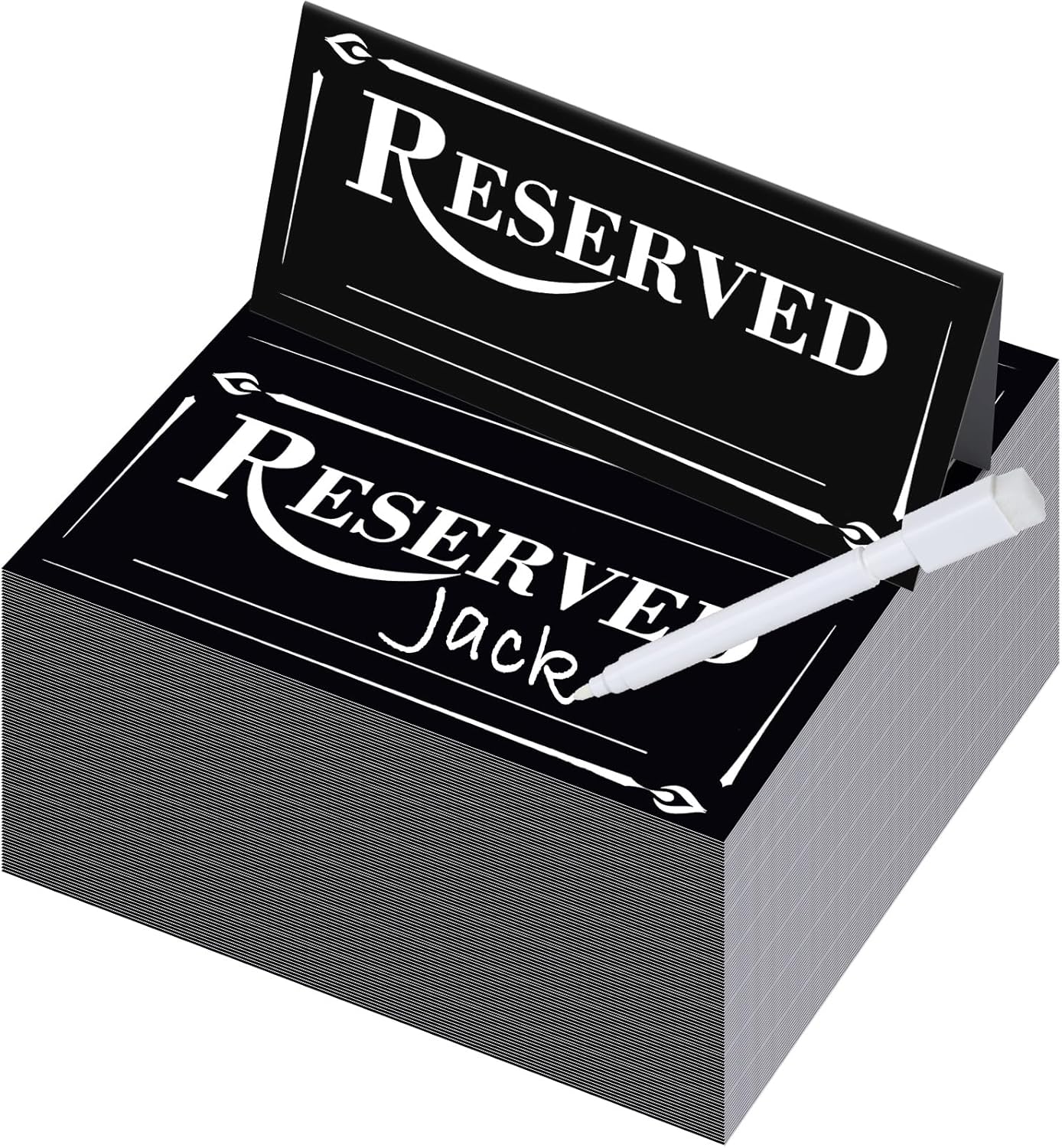 300 Pcs Paper Table Reserved Sign with Name Line Reserved Seating Signs Bulk Double Sided Signs for Reserving Seats Restaurant Wedding Reception Church Board Business Meeting (Black White)