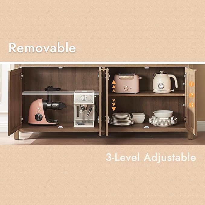 HOKYHOKY Rattan Sideboard Buffet Cabinet, Boho Storage Cabinet - Image 6