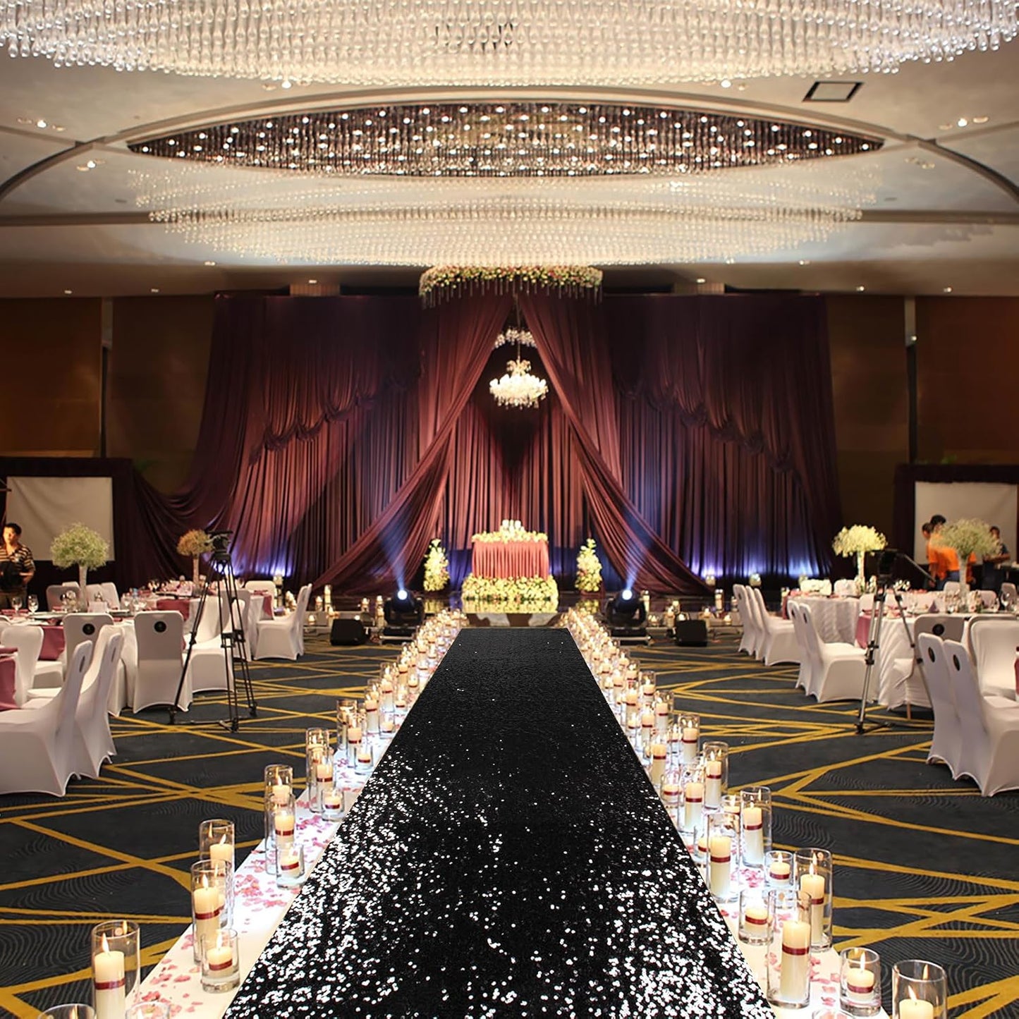 ShinyBeauty 2FTx15FT Black Sequin Glitter Aisle Runner | Sparkle Carpet for Weddings, Proms, Parties, Black Runners Rug