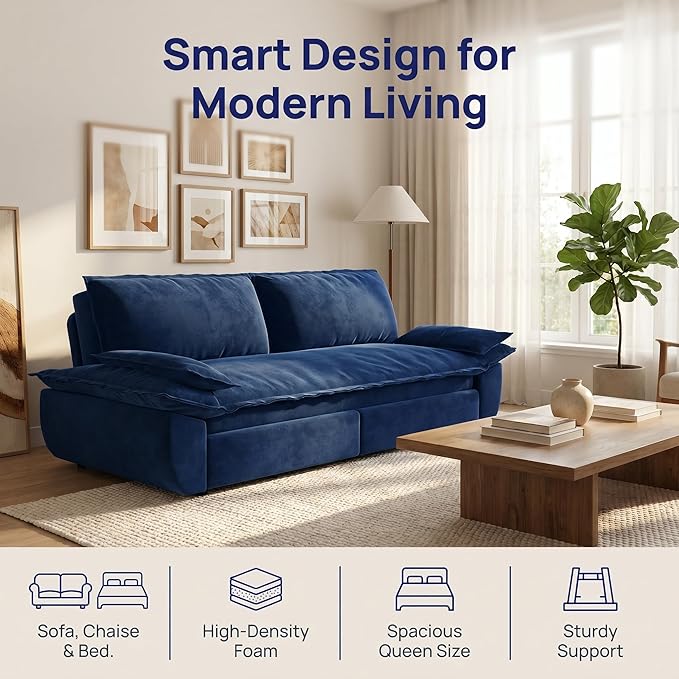 73.2" Sofa Bed Queen, 3-in-1 Pull Out Sofa Bed - Image 5