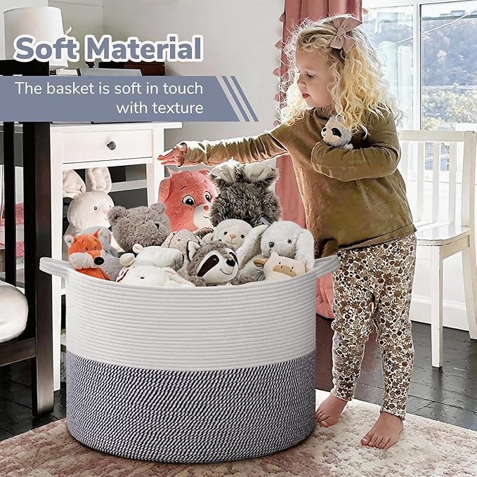 INDRESSME 115L Extra Large Cotton Rope Basket, Blanket Basket - Image 6