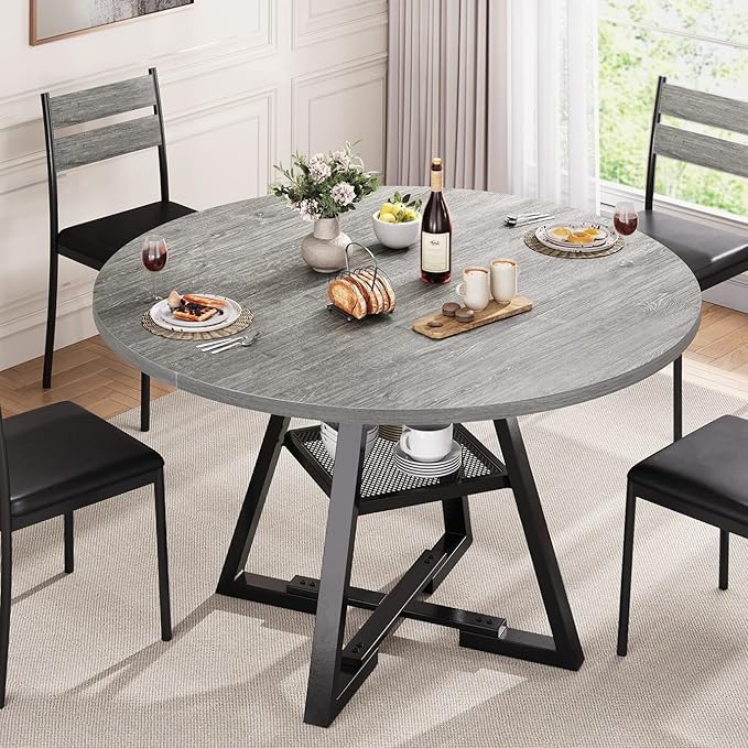 Jocoevol Round Dining Table for 4, Kitchen Dining Room Circle Dinner Pedestal - Image 3