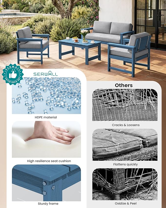 SERWALL 4 Pieces HDPE Outdoor Sofa Set - Image 9
