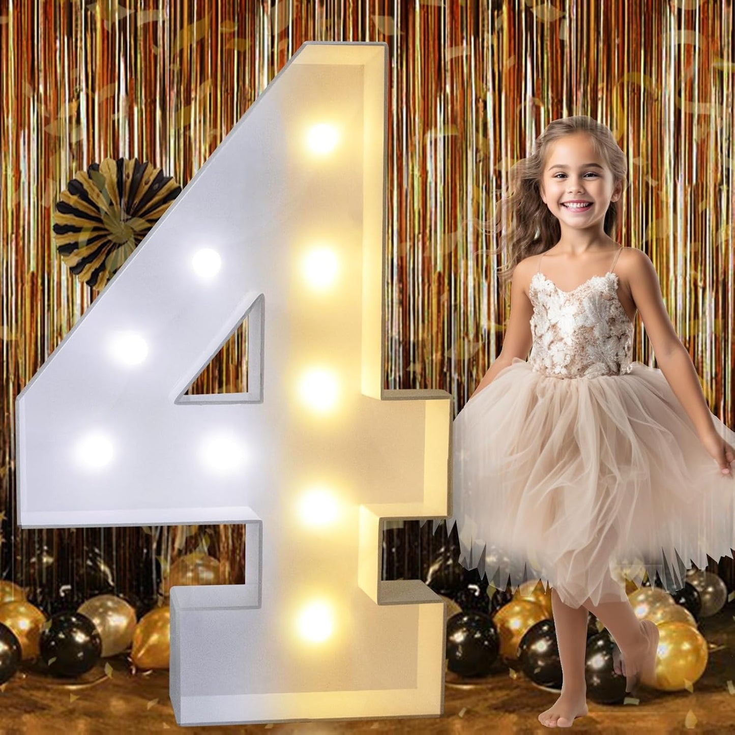 Pooqla 3FT Light Up Marquee Numbers, LED Large Lighted Marquee Numbers for Party Decoration, Giant Mosaic Number for Balloon 4th 14th 40th Birthday Decoration, Cool White and Warm White 4