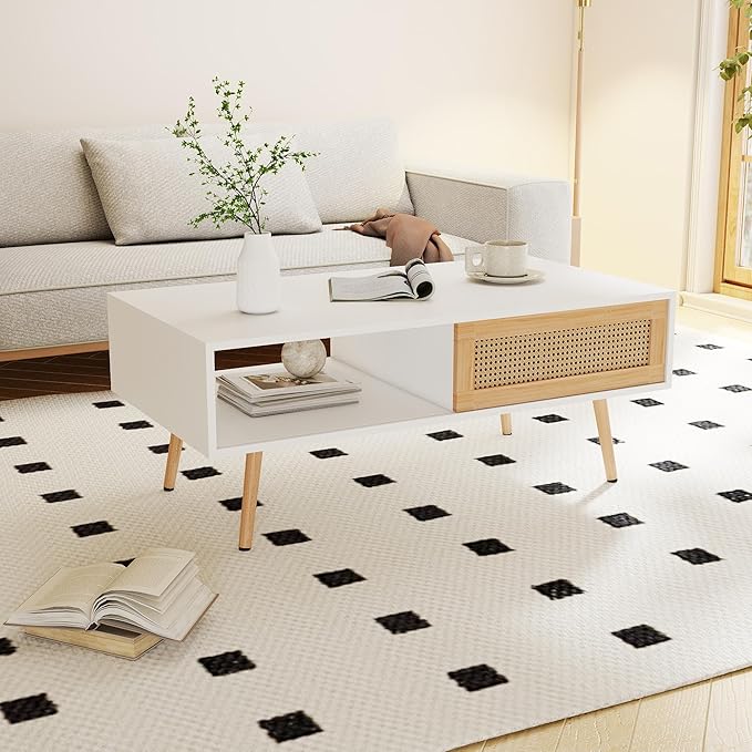 Boho Coffee Table for Living Room, 41.3" Rattan Coffee Table - Image 10
