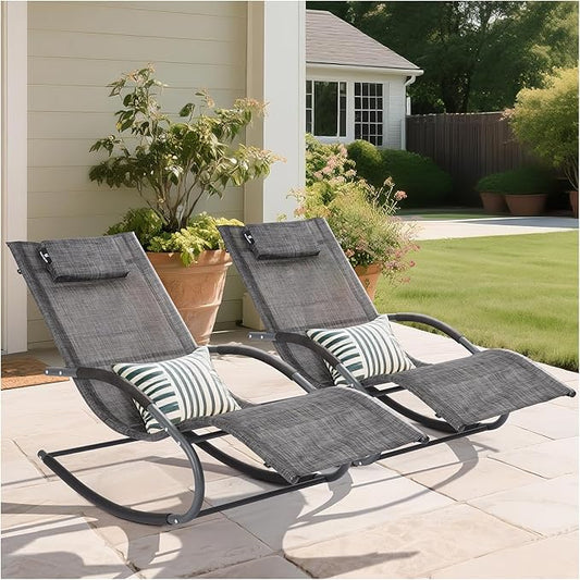 Outdoor Lounge Chairs with Removable Pillow, Pool Chaise Lounge Chairs Set of 2 by MansionHome