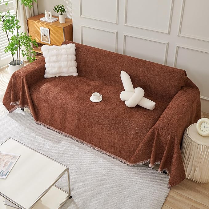 DREAMINGO Chocolate Brown Couch Cover Chenille Sofa Covers - Image 7