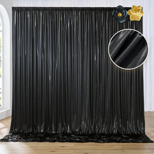 10x10 ft Black Sequin Backdrop Curtain Panels for Parties, Wrinkle Free Glitter Photo Backdrop Drapes 2 Panels 5x10FT Back Drop Cloth Shiny Fabric for Wedding Birthday Christmas Photography Background