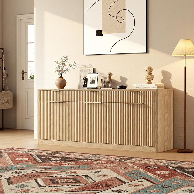 Evermagin 67" Fluted Oak Sideboard Buffet Cabinet - Image 5