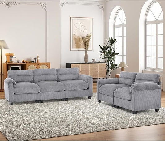 HAOMARKETS 2 Piece Cordory Sofa Sets, Comfy Loveset 2-Seater Sofa and by HAOMARKETS
