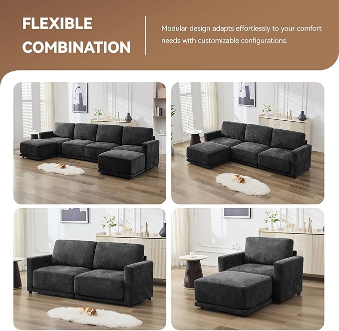 143.8" Modular U Shaped Sofa, Oversized Sectional Cloud Couch, 6 Seater Deep - Image 6