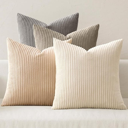 MIULEE Boho Farmhouse Neutral Cream Throw Pillow Covers 20x20 Inch Set of 4 by MIULEE