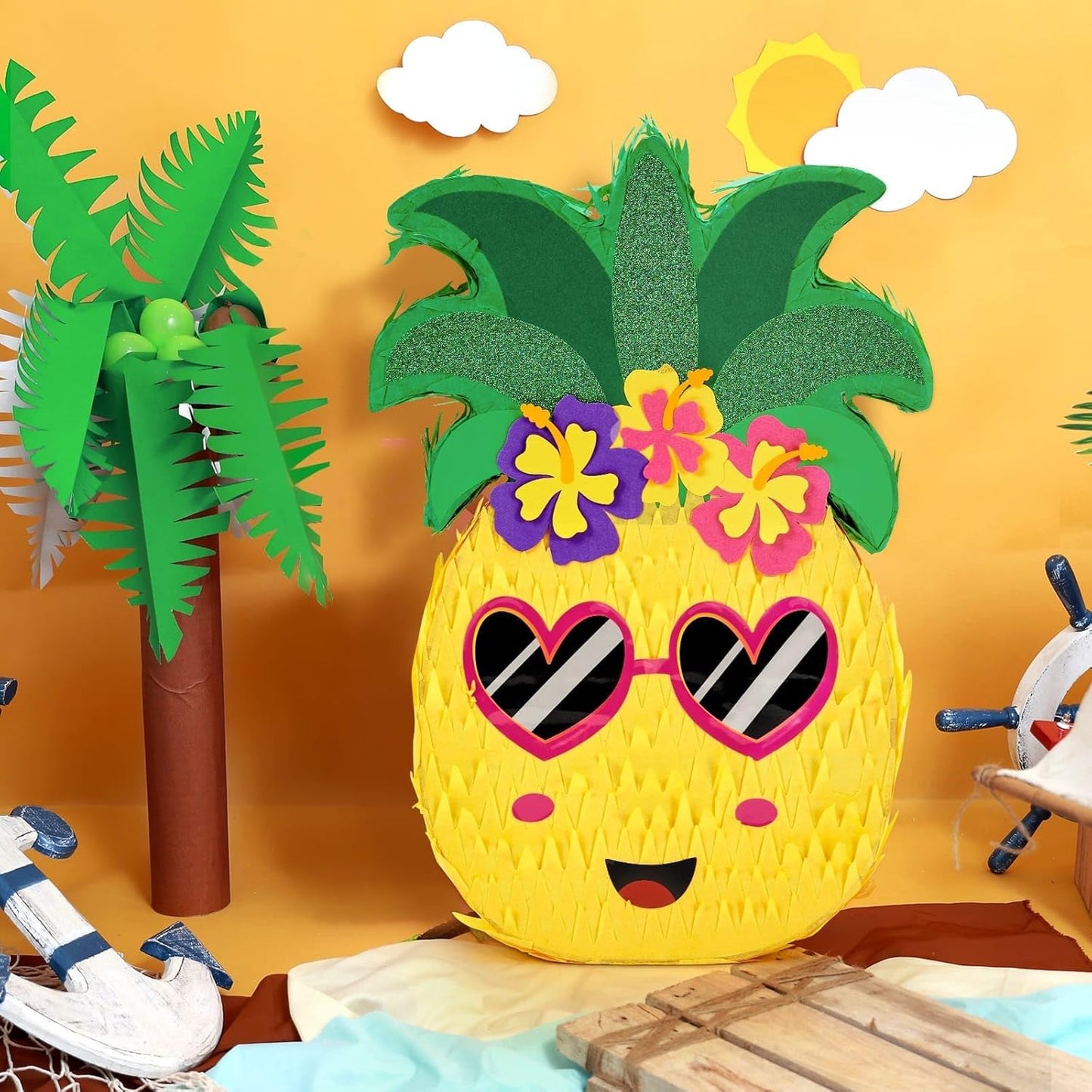 WERNNSAI Pineapple Piñata - Luau Party Piñata Game with Blindfold and Bat for Girls Boys Kids for Hawaiian Tropical Luau Party Supplies Summer Fruit Themed Birthday Party Decorations