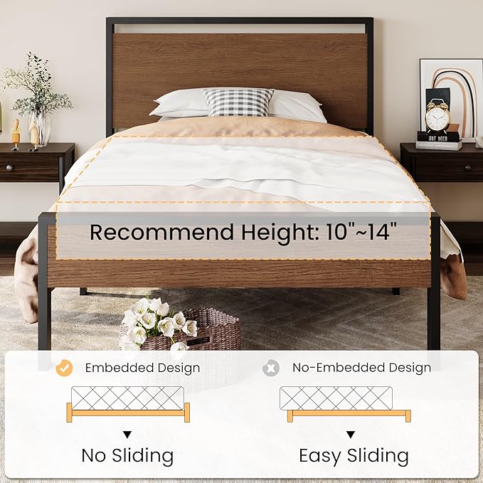 SHA CERLIN 14 Inch Twin Size Metal Platform Bed Frame - Image 7