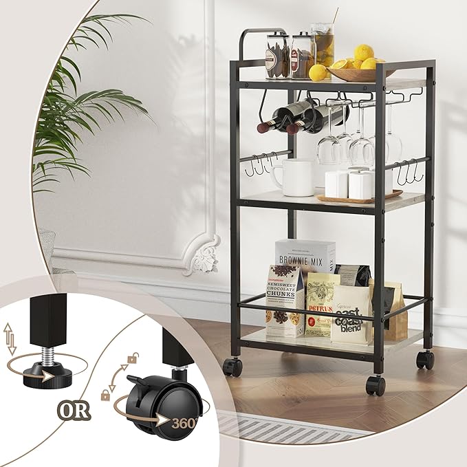 Bar Cart for The Home, 3 Tier Kitchen Carts - Image 5