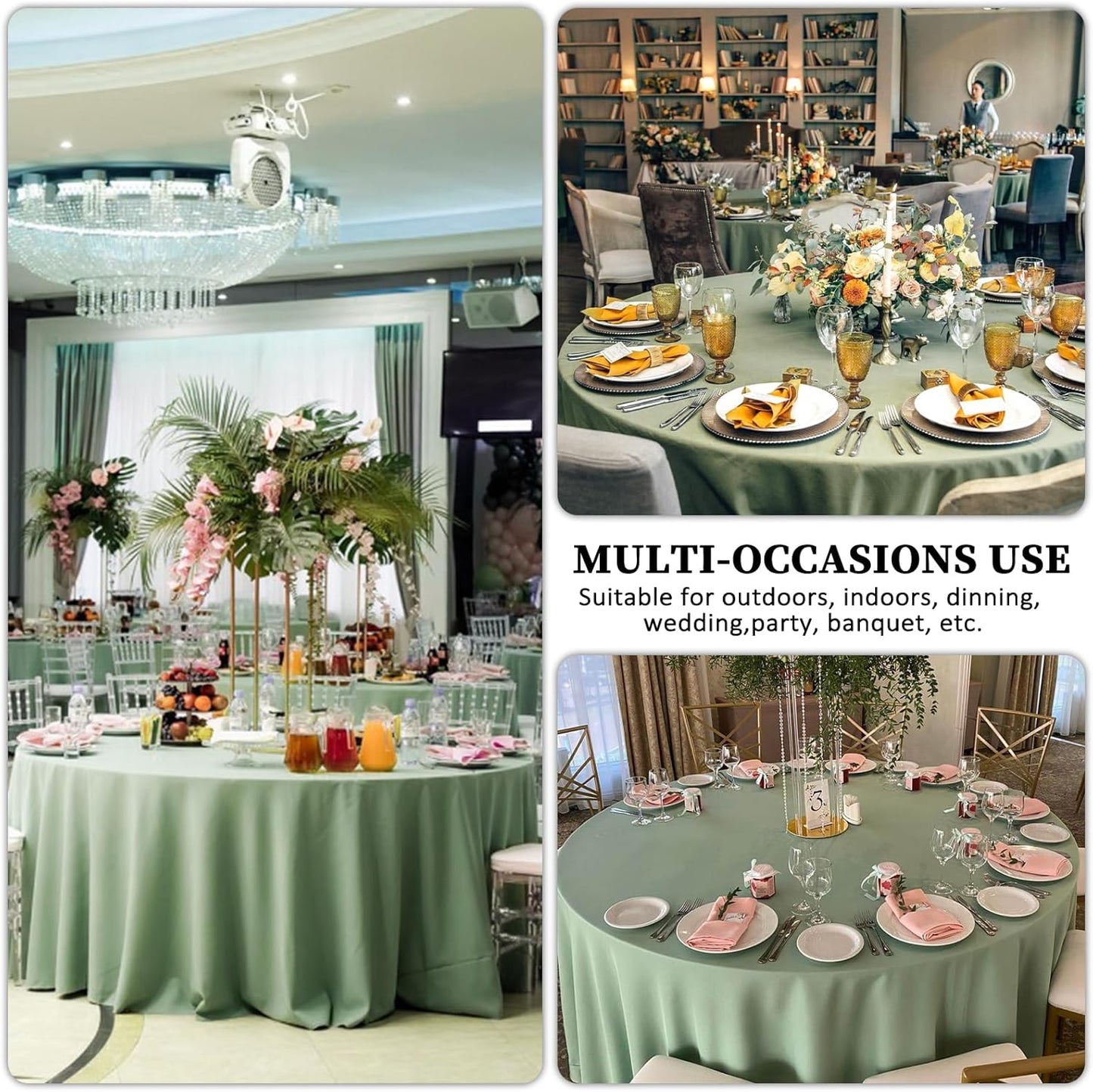 8 Pack Sage Green Round Tablecloth 90 Inch Stain and Wrinkle Resistant Round Sage Green Table Cloth Reusable and Washable Polyester Fabric Table Covers for Buffet Wedding Party and Banquet