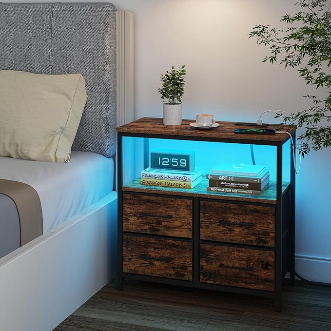 TUTOTAK LED Night Stand with Charging Station, Large Nightstand with USB and - Image 8