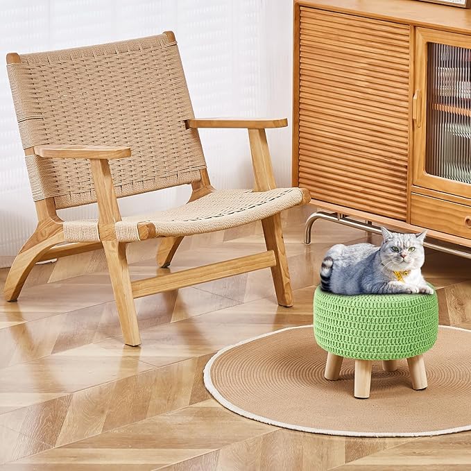 Wimarsbon Pouf Ottoman, 100% Cotton Knitted Boho Footstool, Round Footrest - Image 2