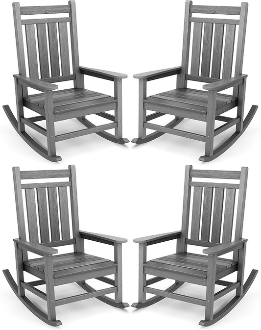 SERWALL Outdoor Rocking Chair Set of 4, HDPE Rocking Chair by SERWALL