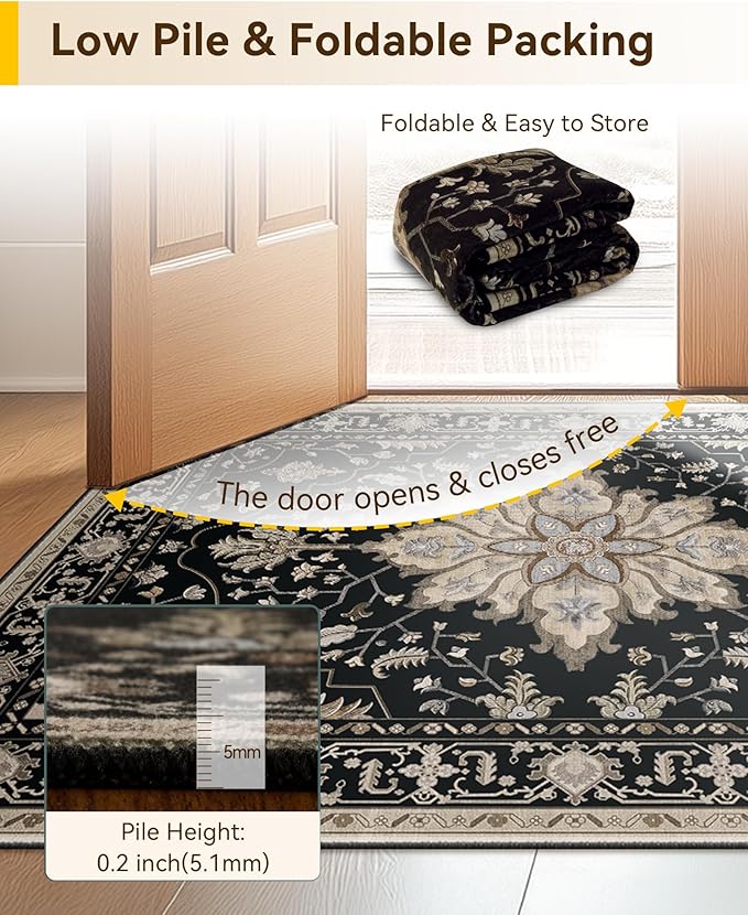 RELEANY Area Rugs 3'x4' Washable Non-Slip, Floral Vintage Distress Print - Image 5