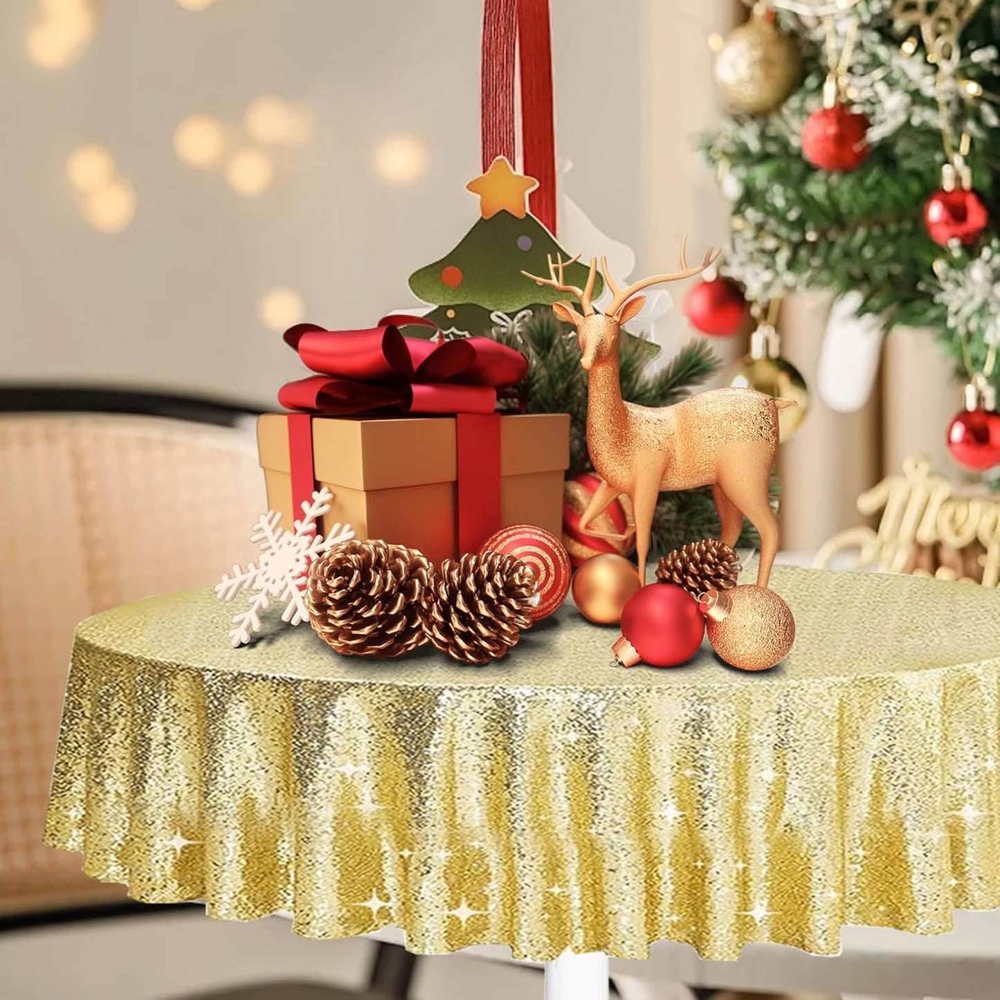 6 Pcs Gold Sequin Tablecloth 50 Inch Gold Round Tablecloth Overlay Round Table Cloth Golden Glitter Sequin Table Covers for Wedding Birthday Parties Holiday Banquet