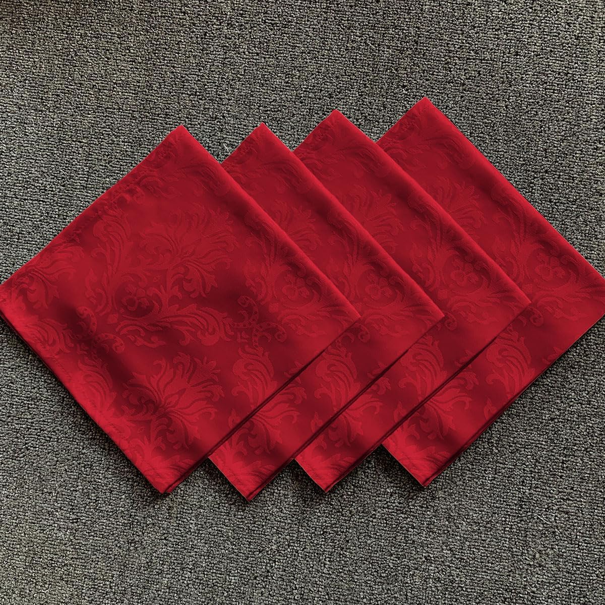 SASTYBALE Cloth Napkins Square 20 x 20 Inch Set of 4, Washable Reusable Jacquard Damask Christmas Table Napkins for Xmas, Holiday, Winter, Party, Wedding, Everyday, Red (4 Pieces/Packs)