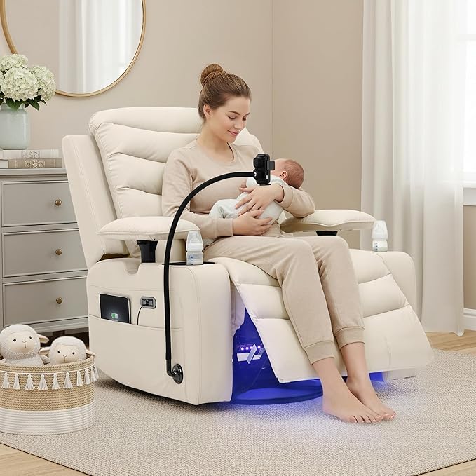 Olela Power Glider Recliner Nursery Chair, Oversized Leather Swivel Rocking - Image 9