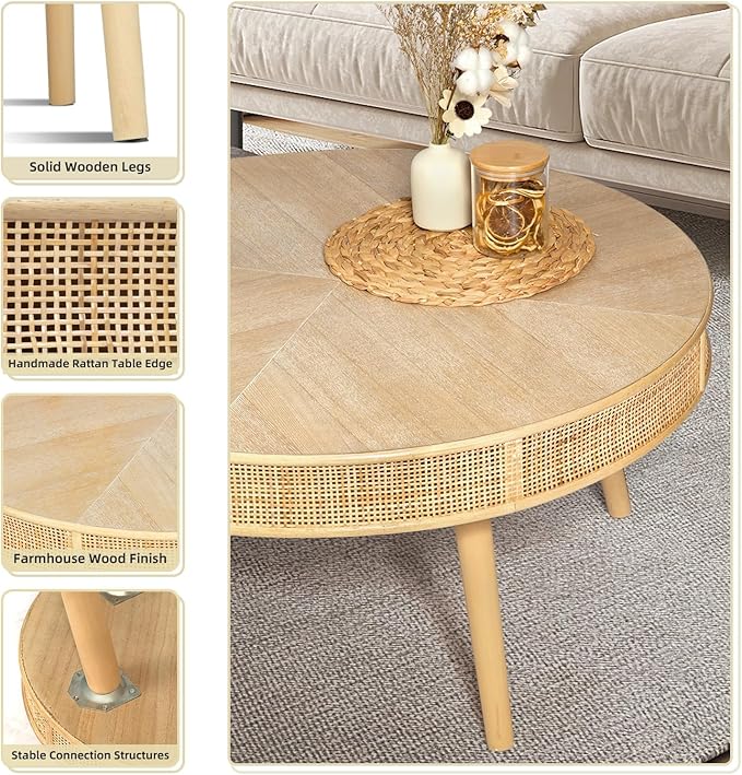 RUSTOWN 2-Piece Farmhouse Coffee Table, Modern Rustic Sofa Side Tea Tables - Image 4