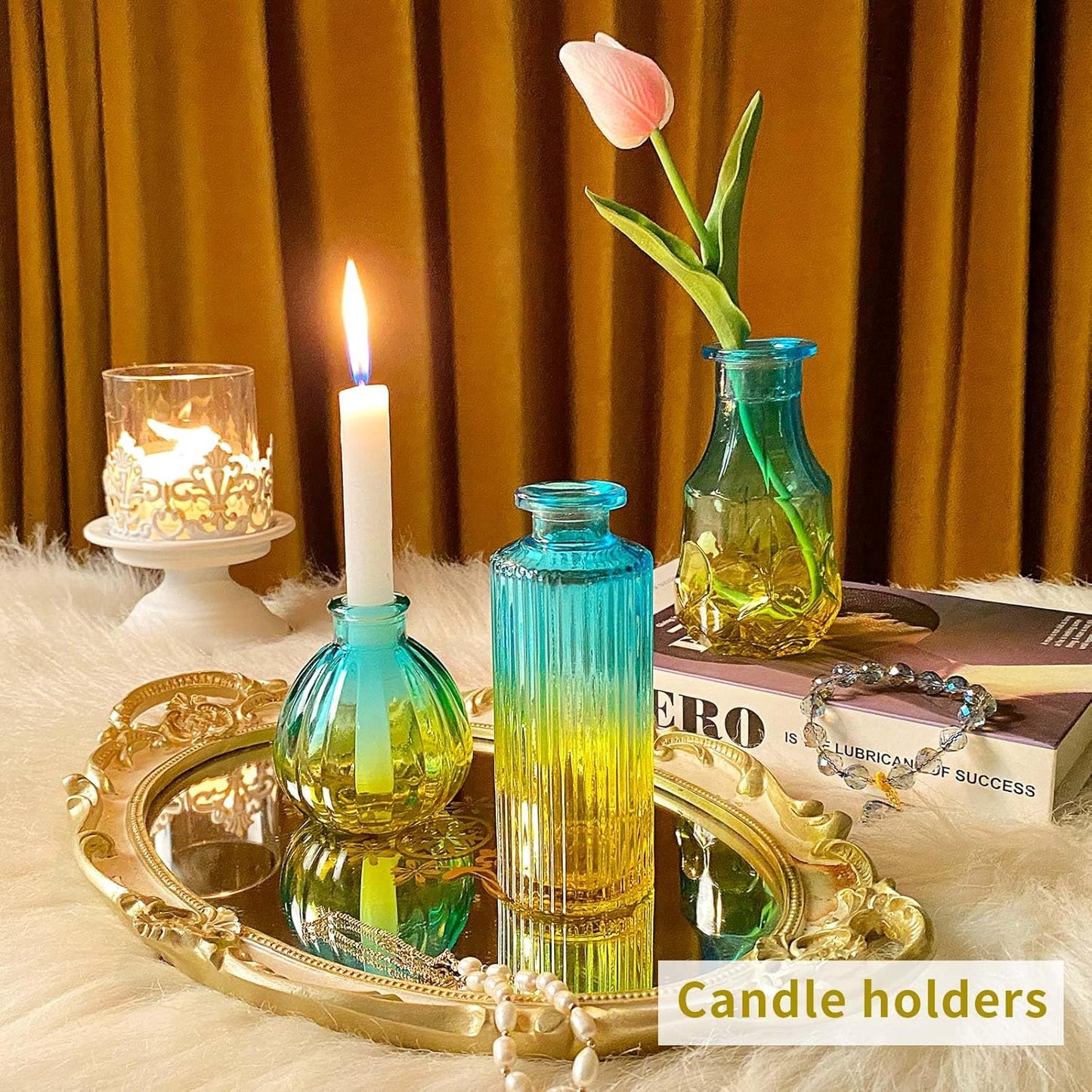 Glass Bud Vases in Bulk Set of 30 Pcs,Small Glass Vases for Flowers as Wedding Centerpieces for Tables,Clear Flower Vases Suitble for Wedding Decorations,Home Decor (Yellow Green, 30 pcs)